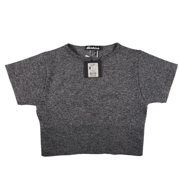 Women's Small Charlotte Russe Grey Crop Top Short Sleeve Grey NEW - Picture 1 of 4